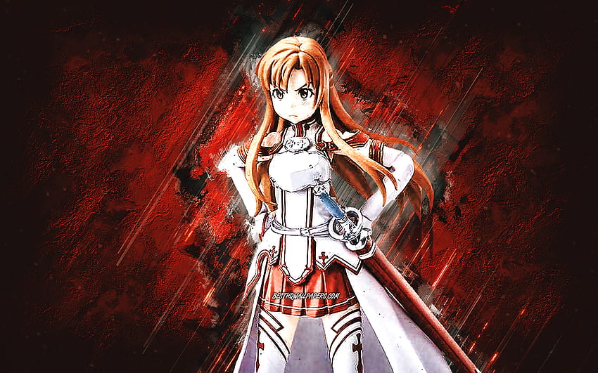 Yuuki Asuna, Sword Art Online, pedra vermelha de fundo, Yuuki Asuna arte, Sword Art Online personagens, Yuuki Asuna personagem, personagens de anime papel de parede HD