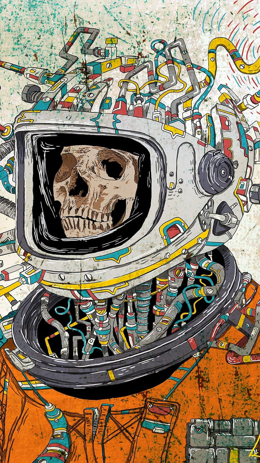 skull, space suit, art, astronaut HD phone wallpaper