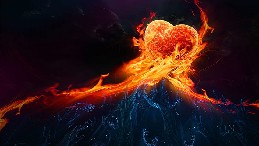 愛の炎、ロマンチックなたき火 高画質の壁紙