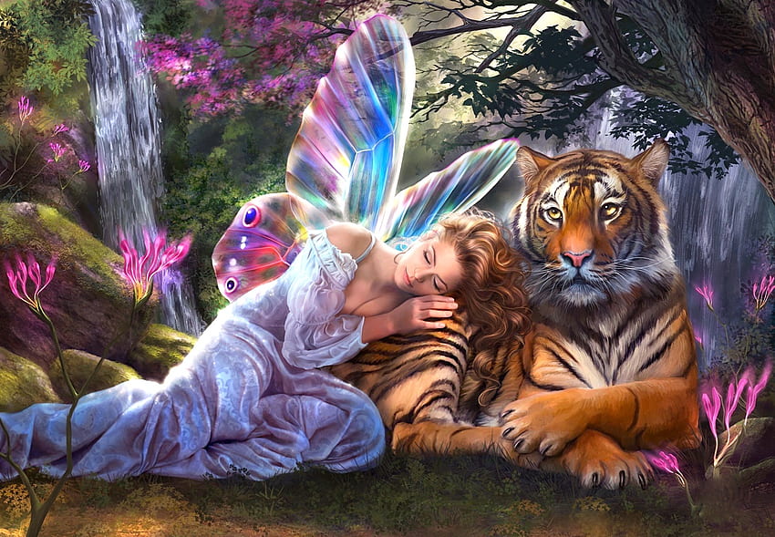 Beautiful elf World, animal, colorful, butterfly, flower, amazing, color, tiger, beautiful, elf, fairy, pretty, waterfall, world, nature, flowers, friendship, lovely, forest, splendor HD wallpaper