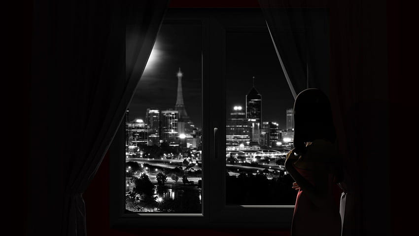 Black and white artwork window panes city skyline Shades . HD wallpaper