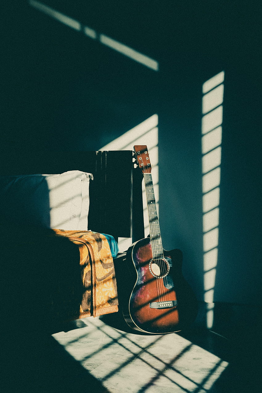 Music, Dark, Brown, Shadow, Guitar, Musical Instrument HD phone wallpaper