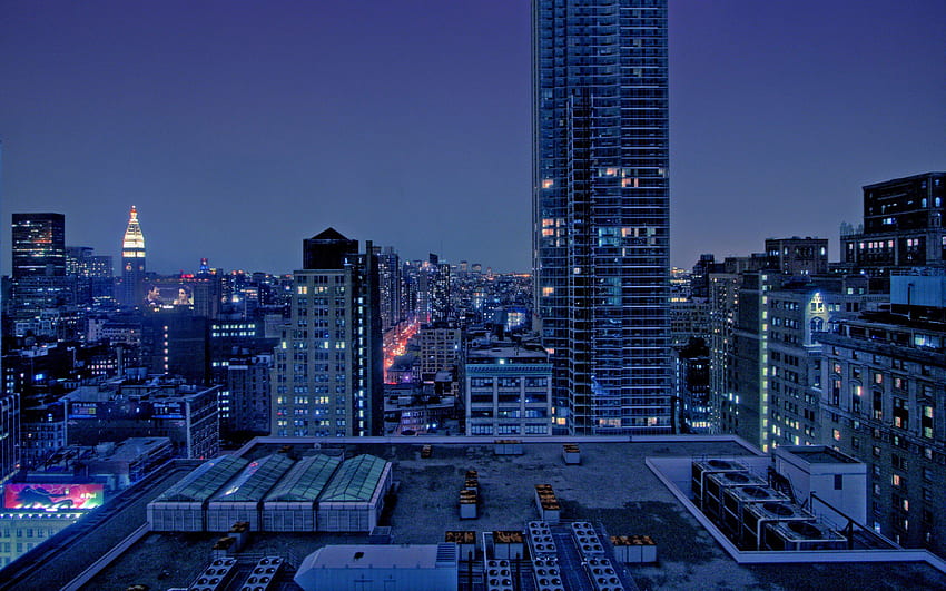 Stadt, Nacht, Wolkenkratzer, Gebäude, Stadt, Lichter / und Handy &, Anime City Lights HD-Hintergrundbild