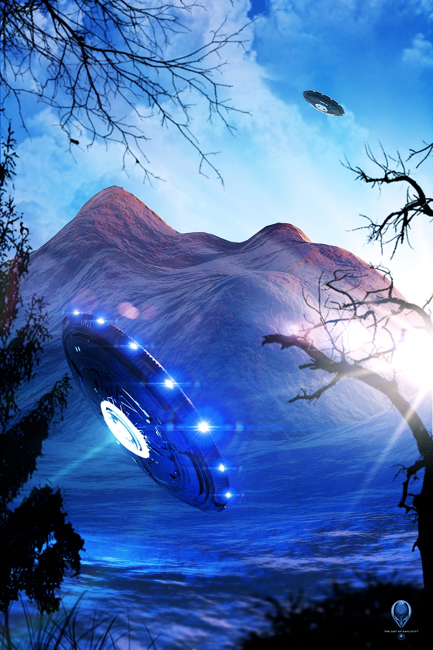 Mountains, Shine, Light, , , Backlight, Illumination, Ufo, Aliens HD phone wallpaper