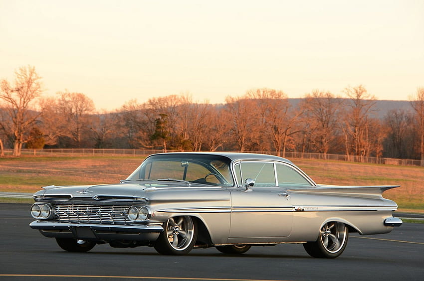 1959-Impala, Bowtie, Silver, Classic, GM HD wallpaper