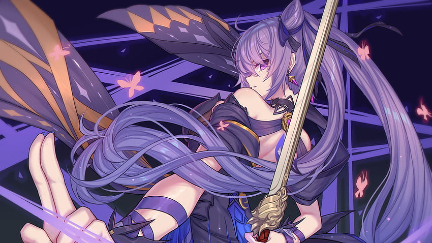 Keqing With Sword Purple Hair Genshin Impact HD wallpaper