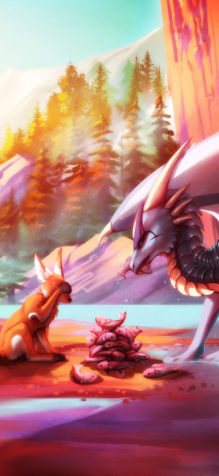 Dragon Wolf Drawings Painting Fantasy iPhone XS, iPhone 10, iPhone X , , Tło i, Smoki i wilki Tapeta na telefon HD