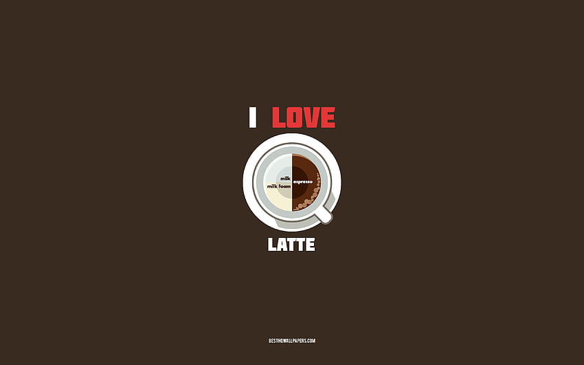 Latte recipe, , cup with Latte ingredients, I love Latte Coffee, brown background, Latte Coffee, coffee recipes, Latte ingredients HD wallpaper