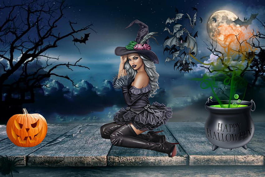 Scary Halloween 2021 , Background, Pumpkins, Witches, Bats & Ghosts HD wallpaper