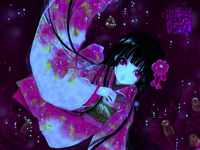 Sakura Rain ~::~ Jigoku Shoujo, Kız, Ai Enma, Cehennem Kızı, Anime, Jigoku Shoujo, Kimono HD duvar kağıdı
