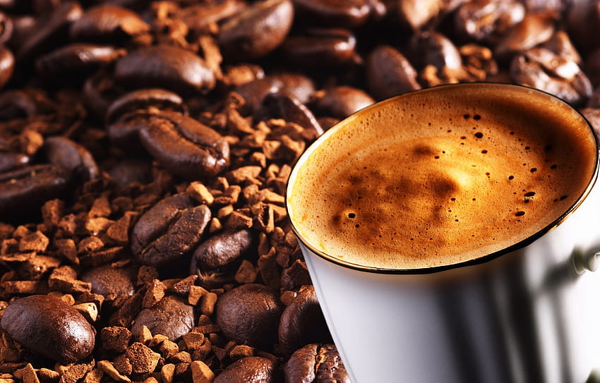 Capuccino over the coffee grains, chocolate, coffee, delicious, grains of coffee, cream, capuccino HD wallpaper