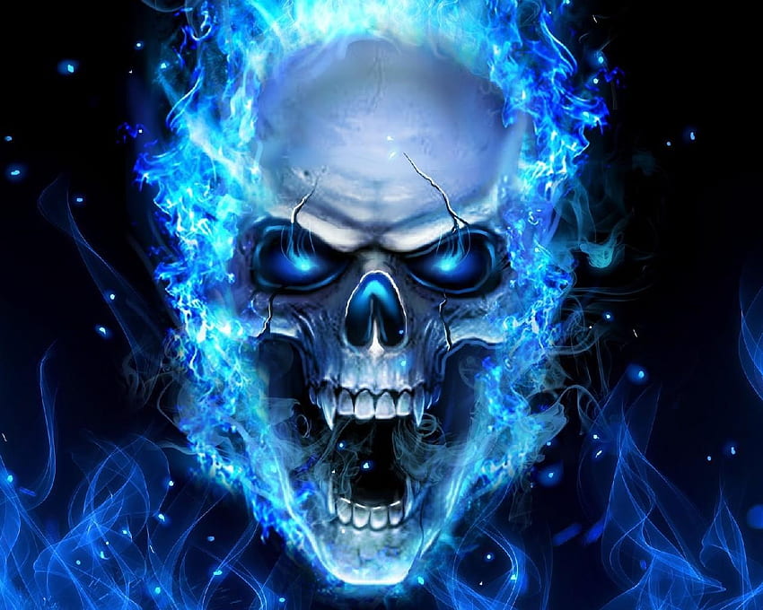Тема 3D Blue Fire Skull за Android HD тапет