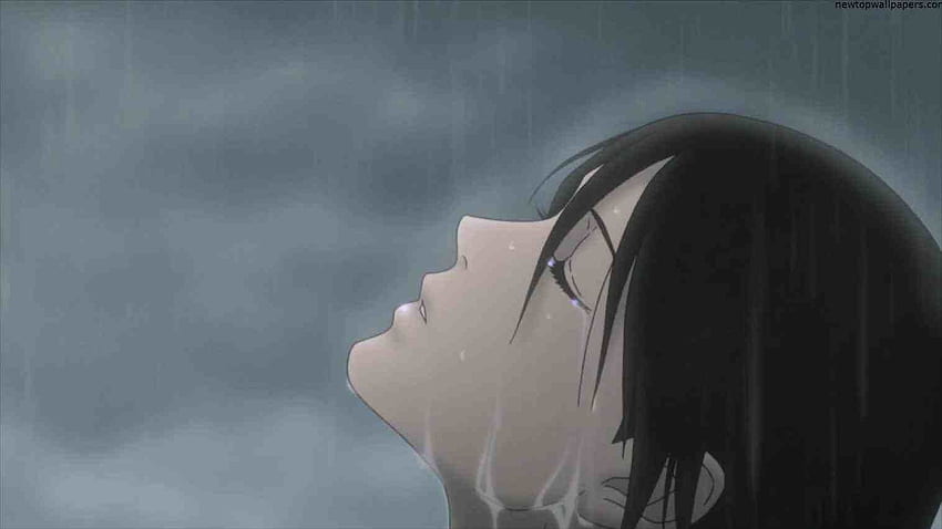 สาวการ์ตูนเศร้าร้องไห้ในสายฝนคนเดียววาด ฝน ฝน ฝน Rain Sad Anime School วอลล์เปเปอร์ HD