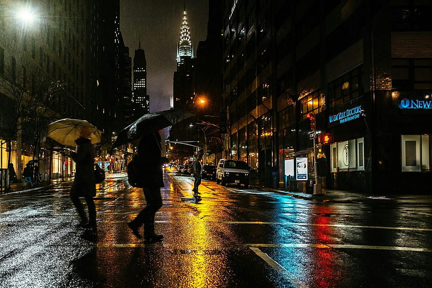 Rainy night in NYC. City rain, City, Night city HD wallpaper