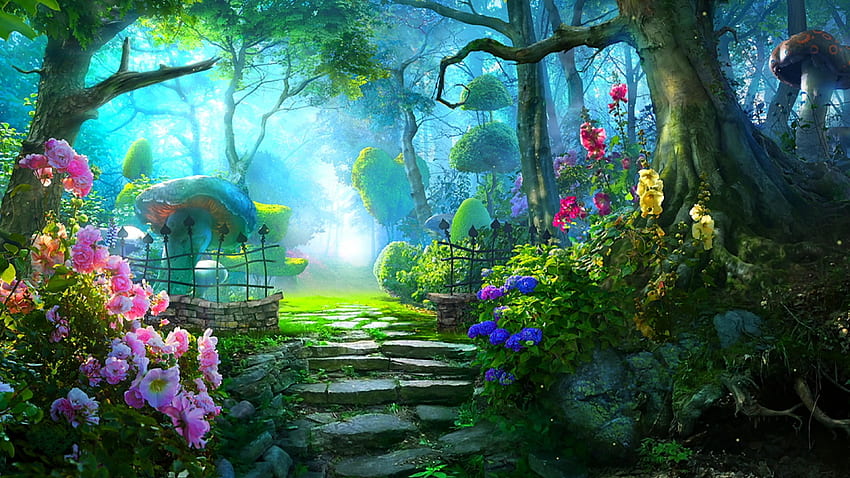 D ☀ ☀ R W A Y to a magical garden. Latar belakang, Pemandangan anime, Pemandangan, Garden Art HD wallpaper