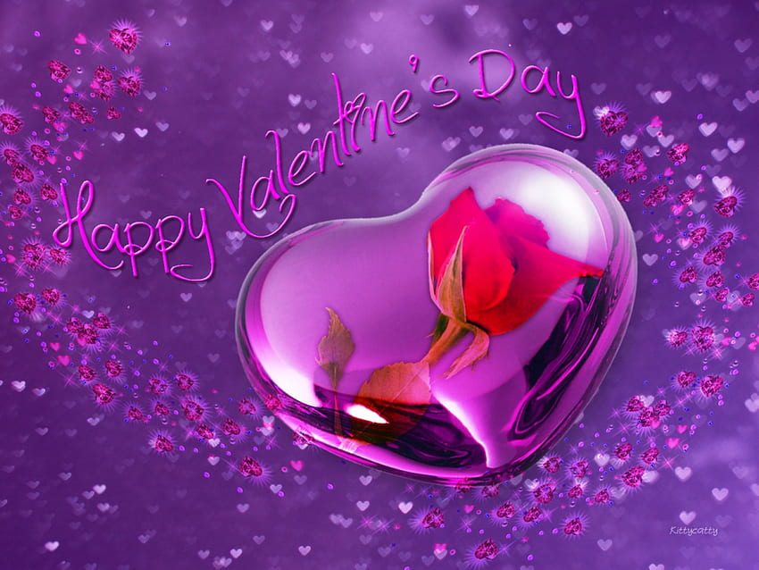 Purple Valentine, purpurowe serce, fioletowy, róża, miłość, serca, przyjaźń, czerwona róża, serce, szczęśliwych Walentynek, violett Tapeta HD