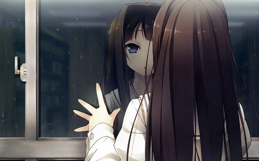 Anime Girl, Window, Reflection, Drop, Rain - Anime Girl Alone And Sad HD wallpaper