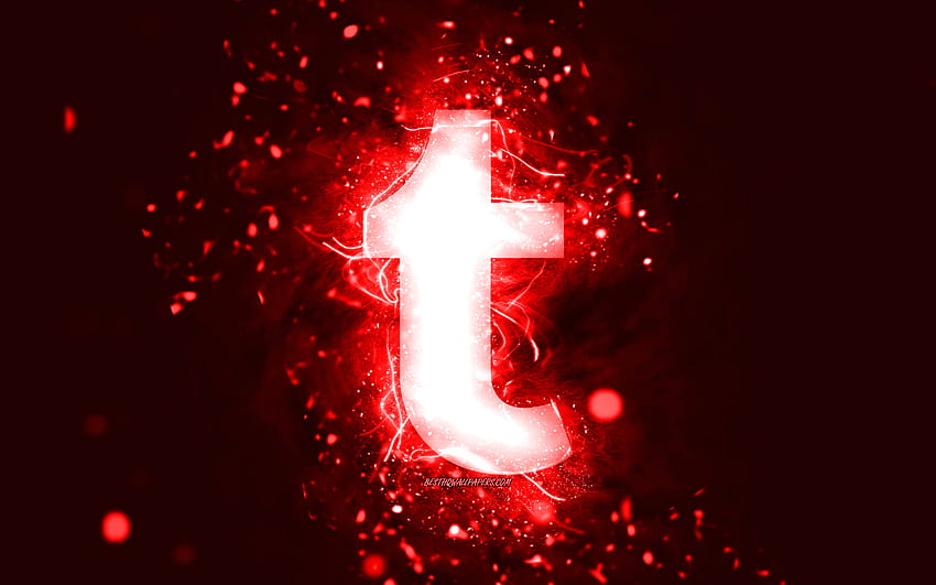 Logo merah Tumblr,, lampu neon merah, kreatif, latar belakang abstrak merah, logo Tumblr, jejaring sosial, Tumblr Wallpaper HD