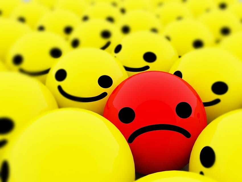 Different 2, sweet, graphy, cute, sad, 3d, abstract, smiley, happy face, yellow, red, happy, different HD wallpaper
