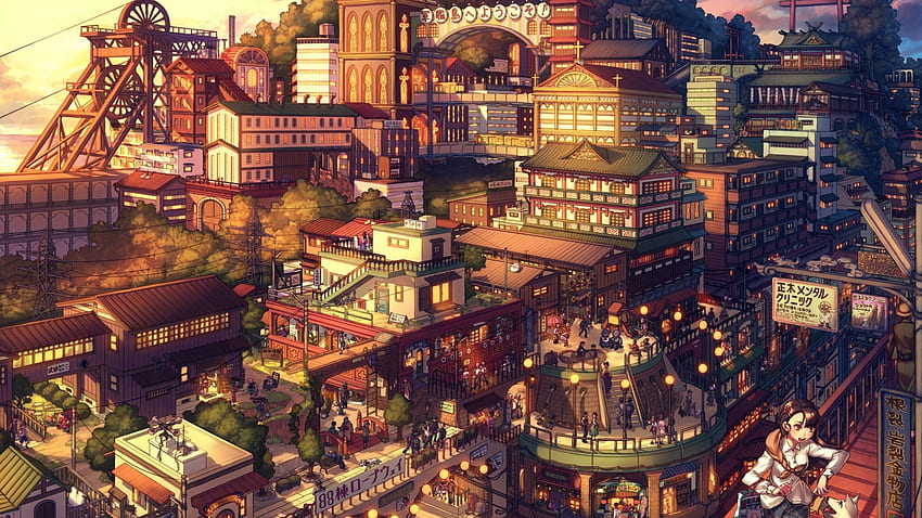 1366x768px, 720P Free download | Japanese Anime Town Landscape ...