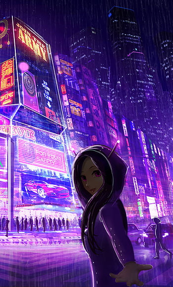 Cyberpunk Cityscape Girl Digital Art