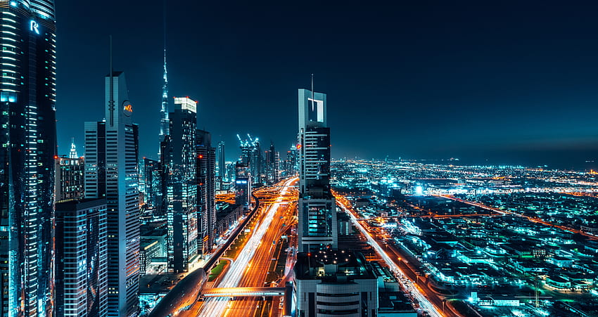 두바이, 도시, 건물, 도시 풍경, 밤 HD 월페이퍼