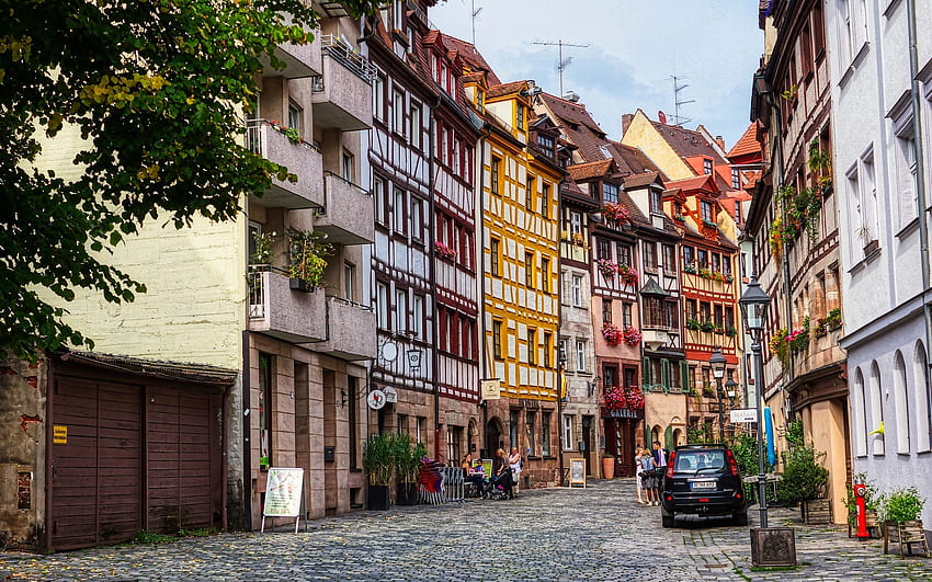 ドイツの旧市街、通り、家、ドイツ、町 高画質の壁紙