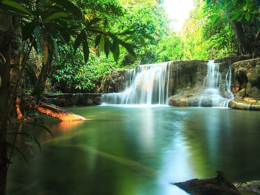 Waterfalls, Green, Thailand, Forest, River HD wallpaper