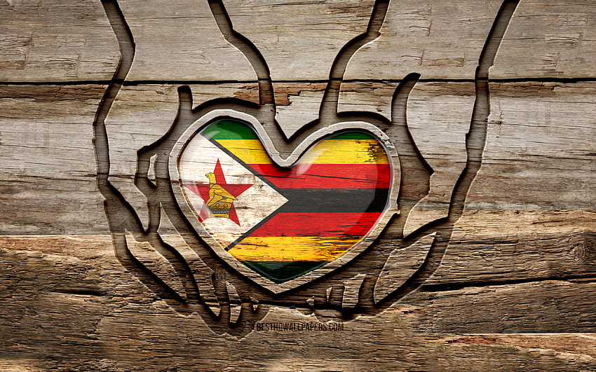 Me encanta Zimbabue, manos talladas en madera, Día de Zimbabue, bandera de Zimbabue, Bandera de Zimbabue, Cuida a Zimbabue, creativo, bandera de Zimbabue, bandera de Zimbabue en la mano, talla de madera, países africanos, Zimbabue fondo de pantalla