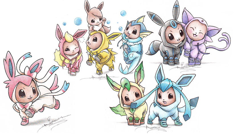 วาด Pokemon Eevee Evolutions, Pikachu Eevee และผองเพื่อน วอลล์เปเปอร์ HD
