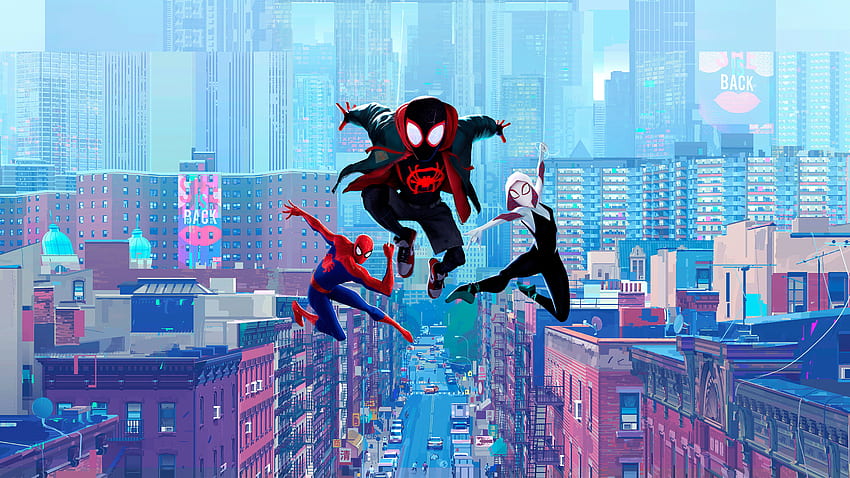 Miles Morales、Spider Gwen、Peter Parker、Spider Man: Into TheSpider Verse、 高画質の壁紙
