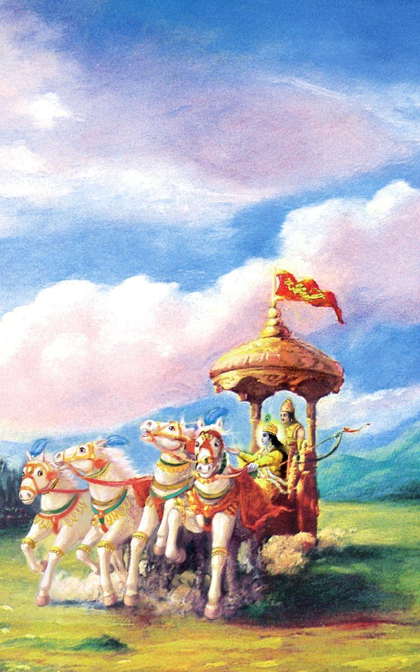 Lukisan Bhagavad Gita Mahabharata wallpaper ponsel HD