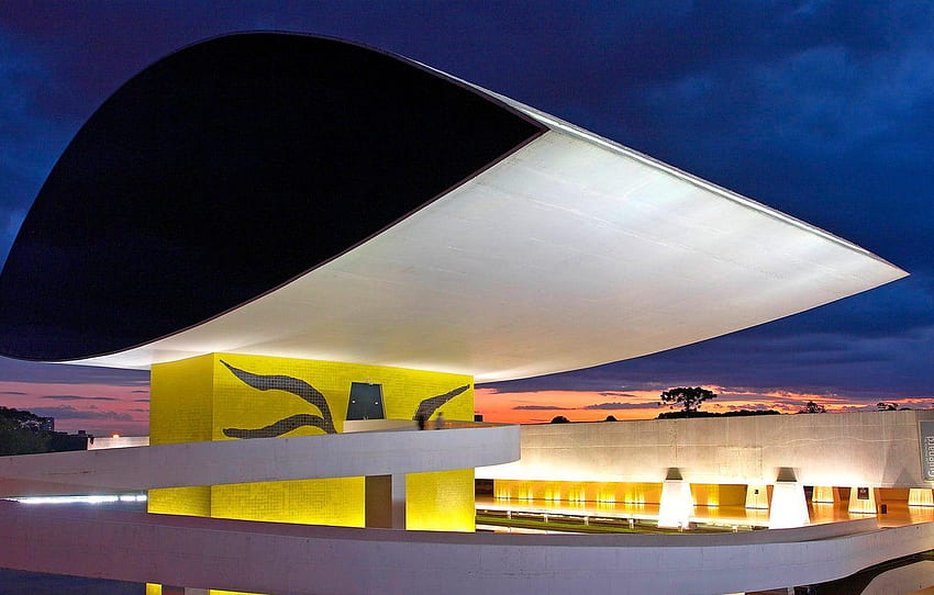noc, światła, Muzeum, Brazylia, Kurytyba, Oscar Niemeyer, Paraná for , sekcja город Tapeta HD
