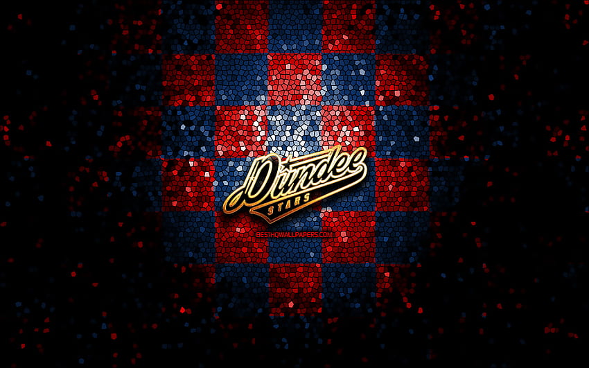 Dundee Stars, glitter logo, Elite League, red blue checkered background, hockey, english hockey team, Dundee Stars logo, mosaic art HD wallpaper