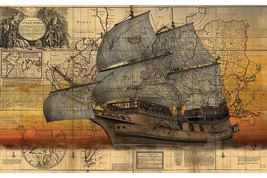 mapa antigo com veleiro papel de parede HD
