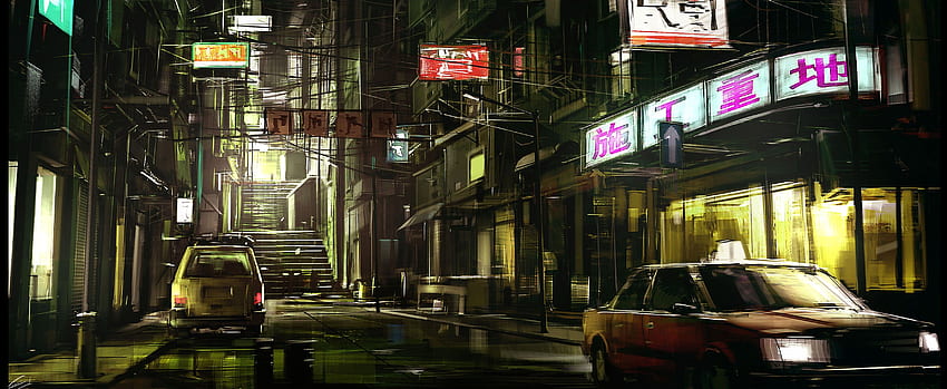 : Japan, city, street, cityscape, night, car, road, Urban Japanese Alley HD wallpaper