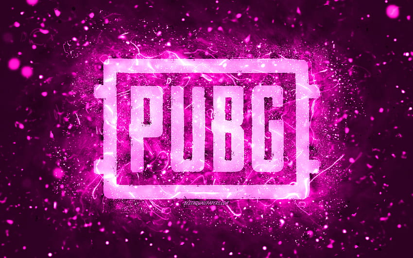 Pubg purple logo, luzes de neon roxas, PlayerUnknowns Battlegrounds, criativo, fundo abstrato roxo, Pubg logo, jogos online, Pubg papel de parede HD