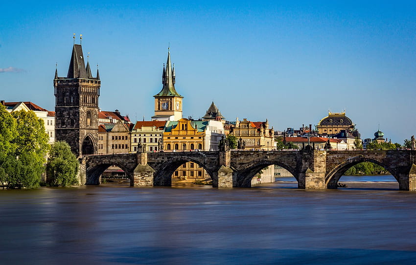 rzeka, Praga, Czechy, Wełtawa, Most Karola, sekcja город, Praga Most Karola Tapeta HD