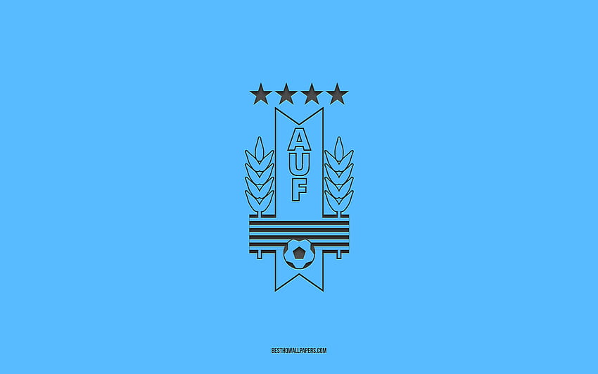 Reprezentacja Urugwaju w piłce nożnej, niebieskie tło, drużyna piłki nożnej, godło, CONMEBOL, Urugwaj, piłka nożna, logo reprezentacji Urugwaju w piłce nożnej, Ameryka Południowa Tapeta HD