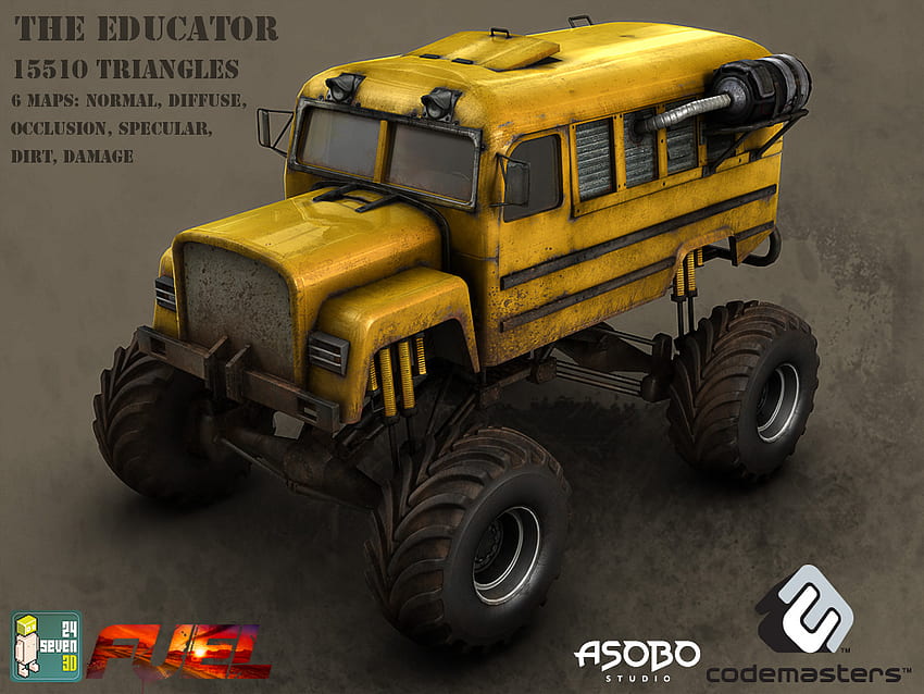 Old-Yellow-Monster-Truck, 괴물, 큰 바퀴, 트럭, 노랑 HD 월페이퍼