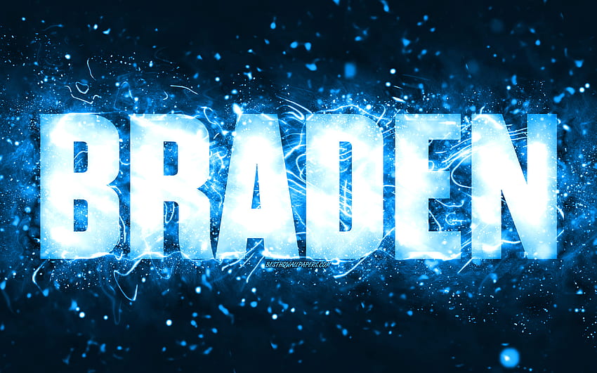 Happy Birtay Braden, , blue neon lights, Braden name, creative, Braden Happy Birtay, Braden Birtay, popular american male names, with Braden name, Braden HD wallpaper
