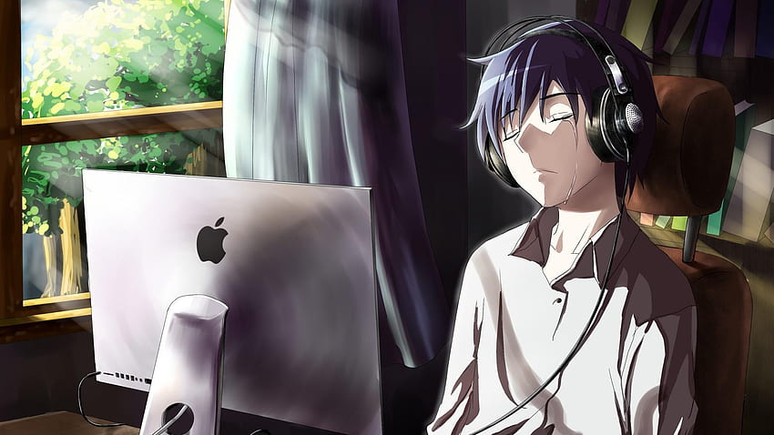 Anime Guy Listening To Music And Cry . Studio, Sad Crying Anime HD wallpaper