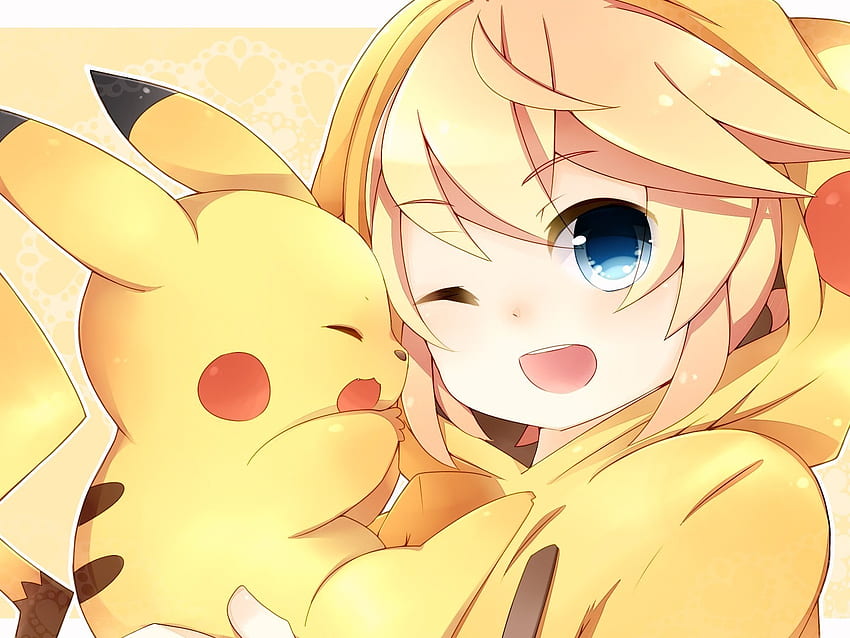 Kagamine Len & Pikachu and Background, Pikachu Girl Anime HD wallpaper