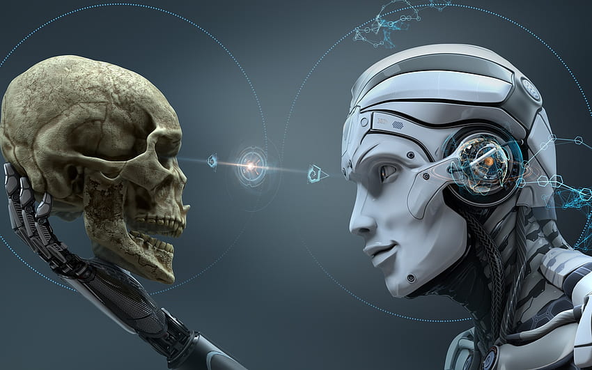 Resolução do robô Skull Machine, plano de fundo e máquina humana papel de parede HD