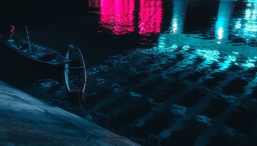 Water, Night, Boats, Reflection, Dark HD wallpaper