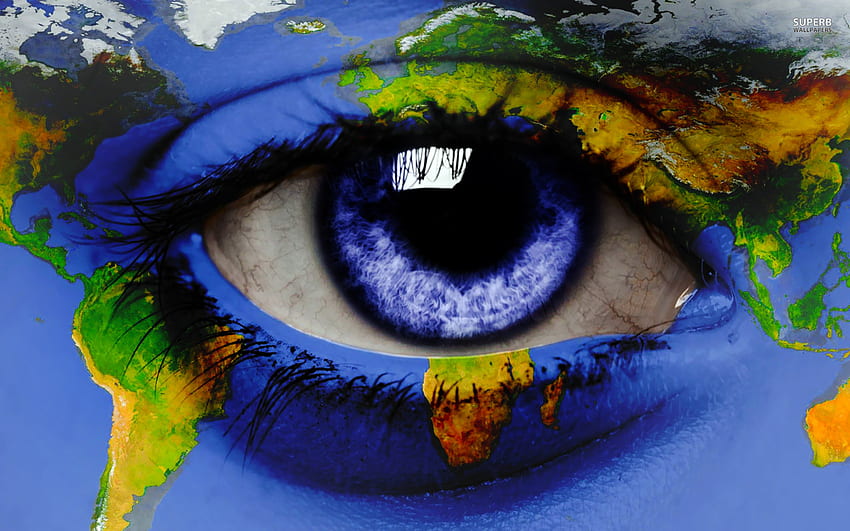 Augen Wimpern Digitale Kunst Weltkarte Blaue Augen Kontinente Nordamerika Afrika Südamerika Europa - Auflösung:, Digitales Auge HD-Hintergrundbild
