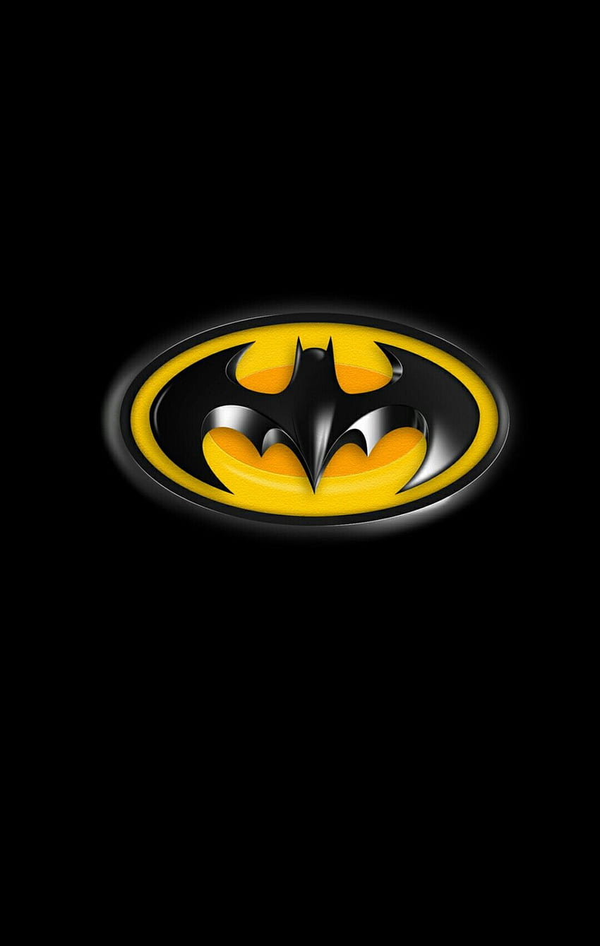 Nicholas Rathbun auf Fledermaus-Symbol. Batman-Logo, Batman, Batman-Kunst, Batman-Gelb HD-Handy-Hintergrundbild