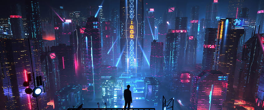 Sci Fi City Buildings Night Cityscape , Futuristic Tokyo HD wallpaper