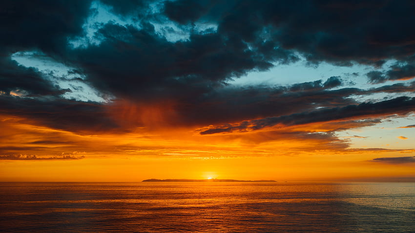 Natura, zachód słońca, niebo, morze, słońce, chmury, horyzont, ciemność Tapeta HD