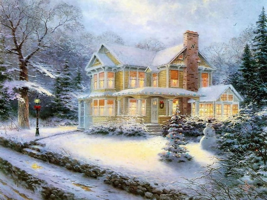 Winter, Schnee, Weihnachten, Haus HD-Hintergrundbild